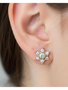 EARRINGS AVON 2 PAIRS IN 1 OF HALF AN INCH STAR RHINESTONE GOLD TONE PIERCED